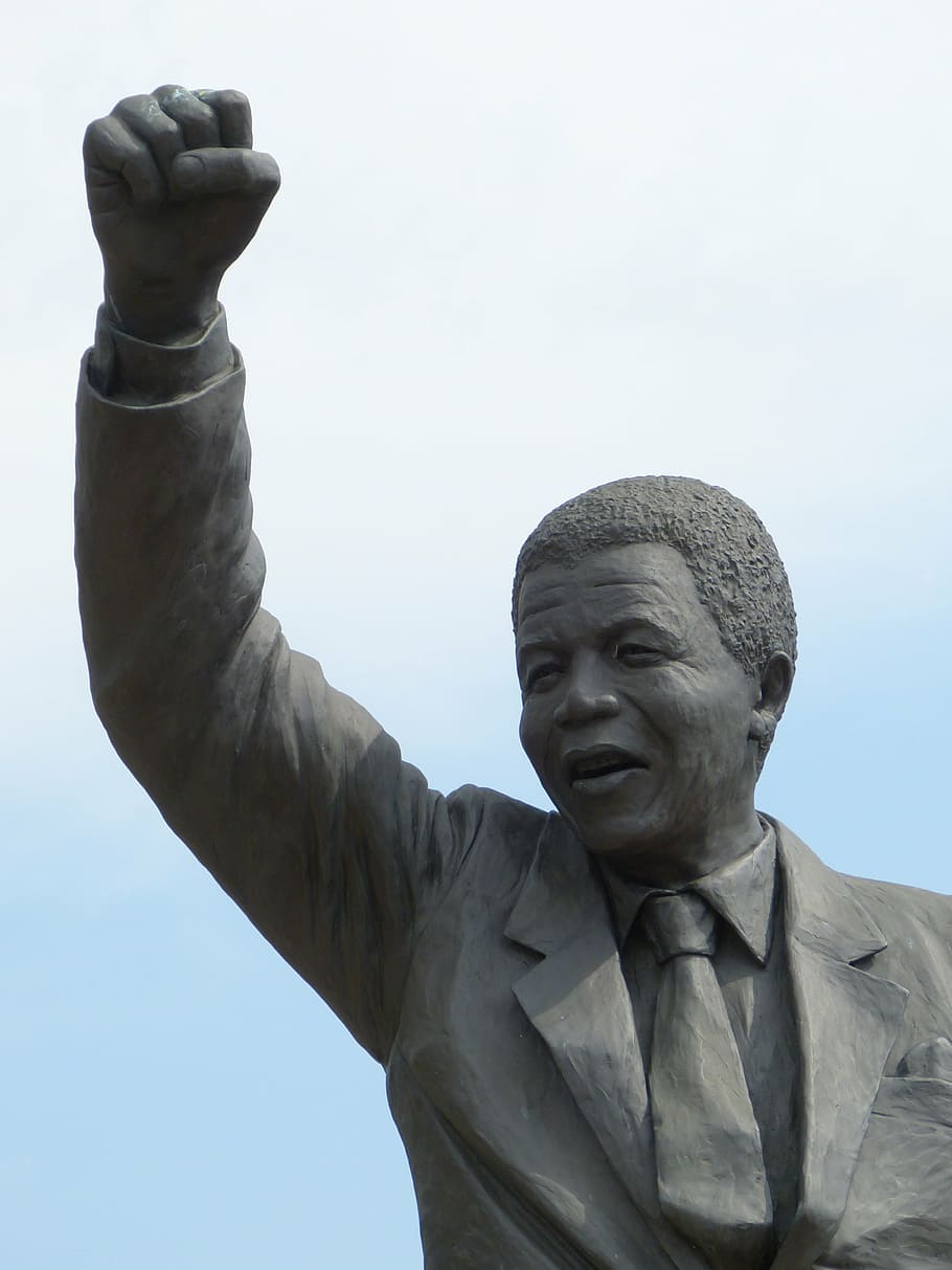 man, raising, hand statue, south africa, cape town, monument, nelson mandela, prison, politician, mandela