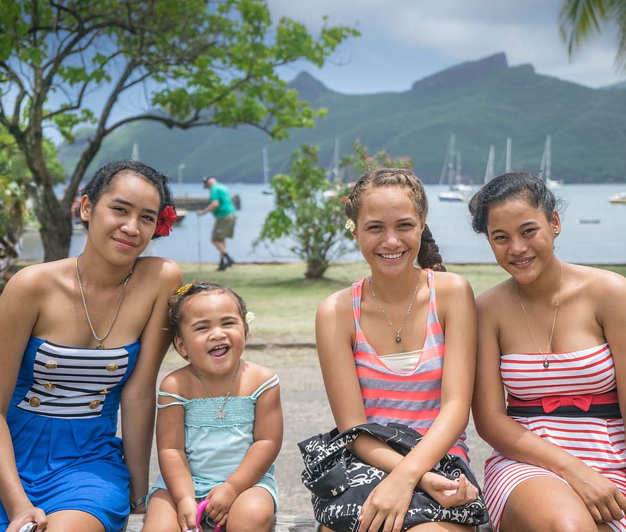 three, woman, girl, sitting, body, water, Girls, Beach, Portrait, French Polynesia