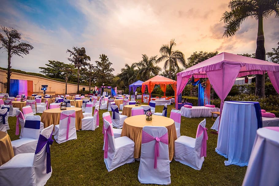 wedding, goa, engagement, photography, outdoors, tabbles, chairs, decoration, sunset, plant