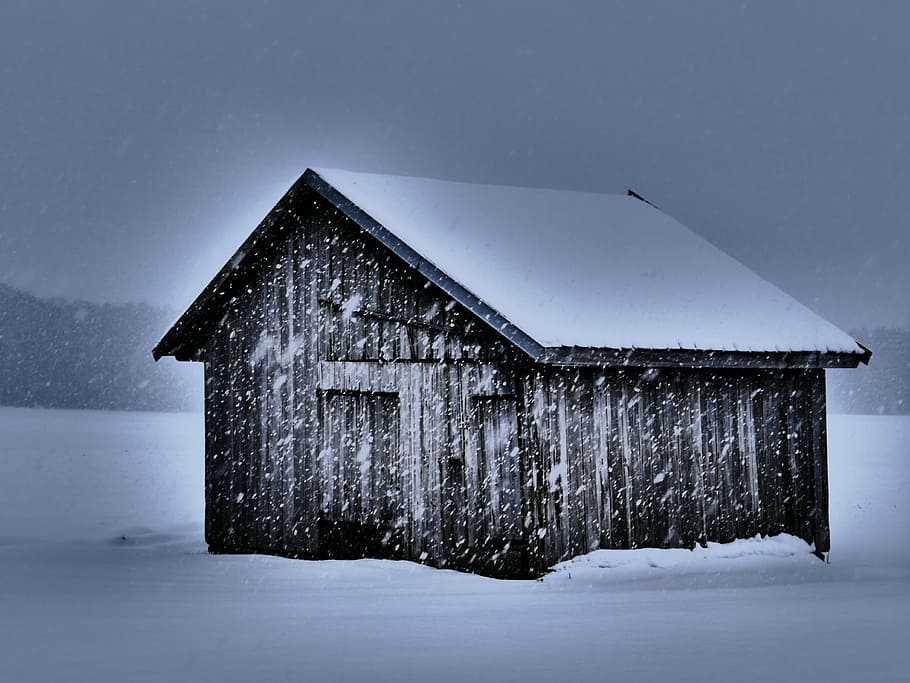 hut, scale, wood, log cabin, snow, winter, house, cold temperature, architecture, built structure