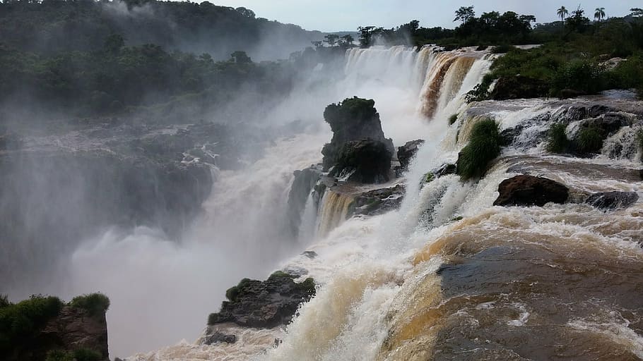 日中の滝, ブラジル, 風景, 自然, 岩, 滝, モーション, 水, 長時間露光, 流れる水