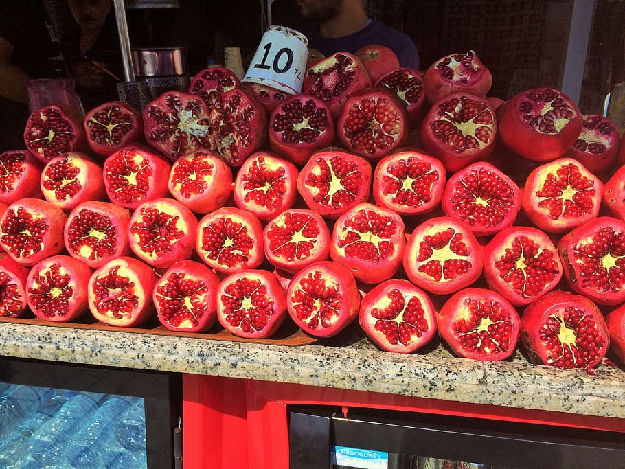 pomegranates, fruit cart, turkish, market, decoration, red, food and drink, large group of objects, arrangement, freshness