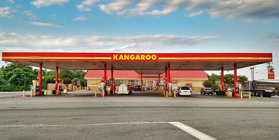 kangaroo gas station, gas station, kangaroo, convenience store, store, business, panorama, truck stop, gas, transportation
