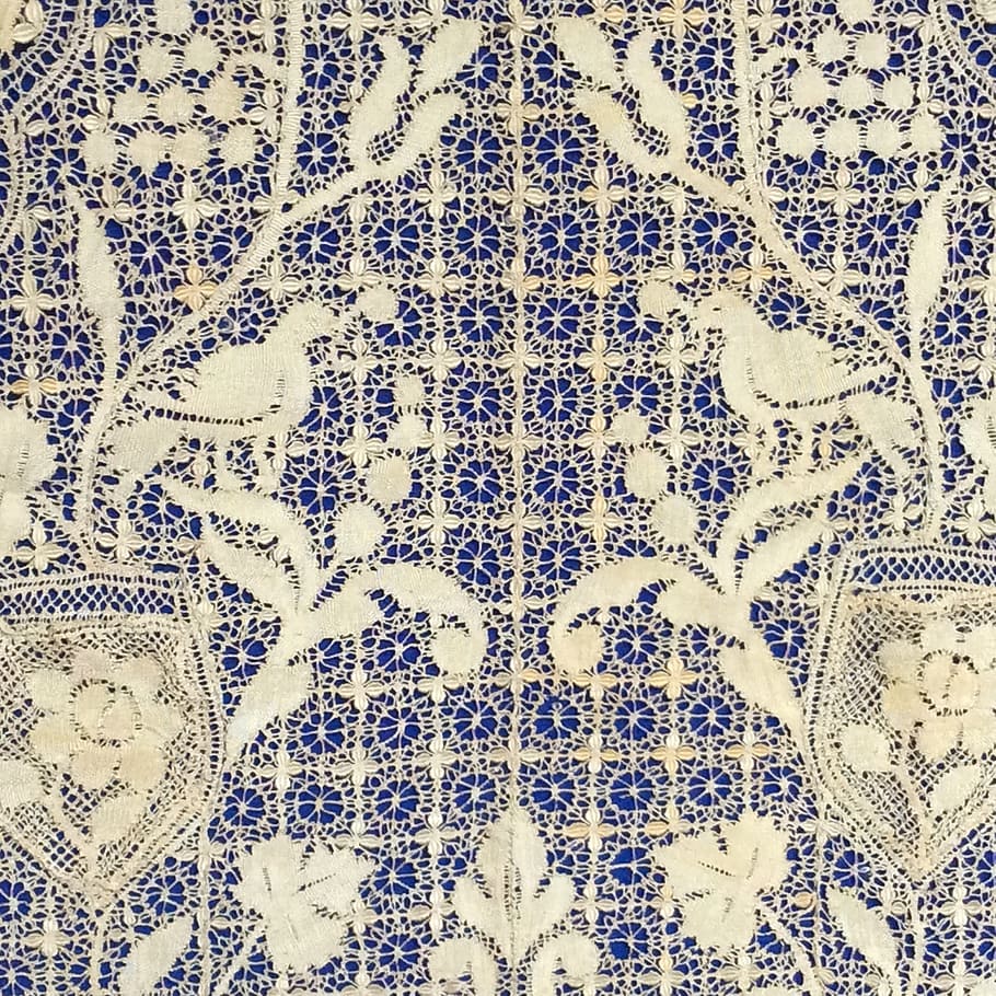 sisi maltese, dibuat dari sutera, abad ke-19, putih, benang, kain rajutan, pola, latar belakang, bingkai penuh, pola bunga