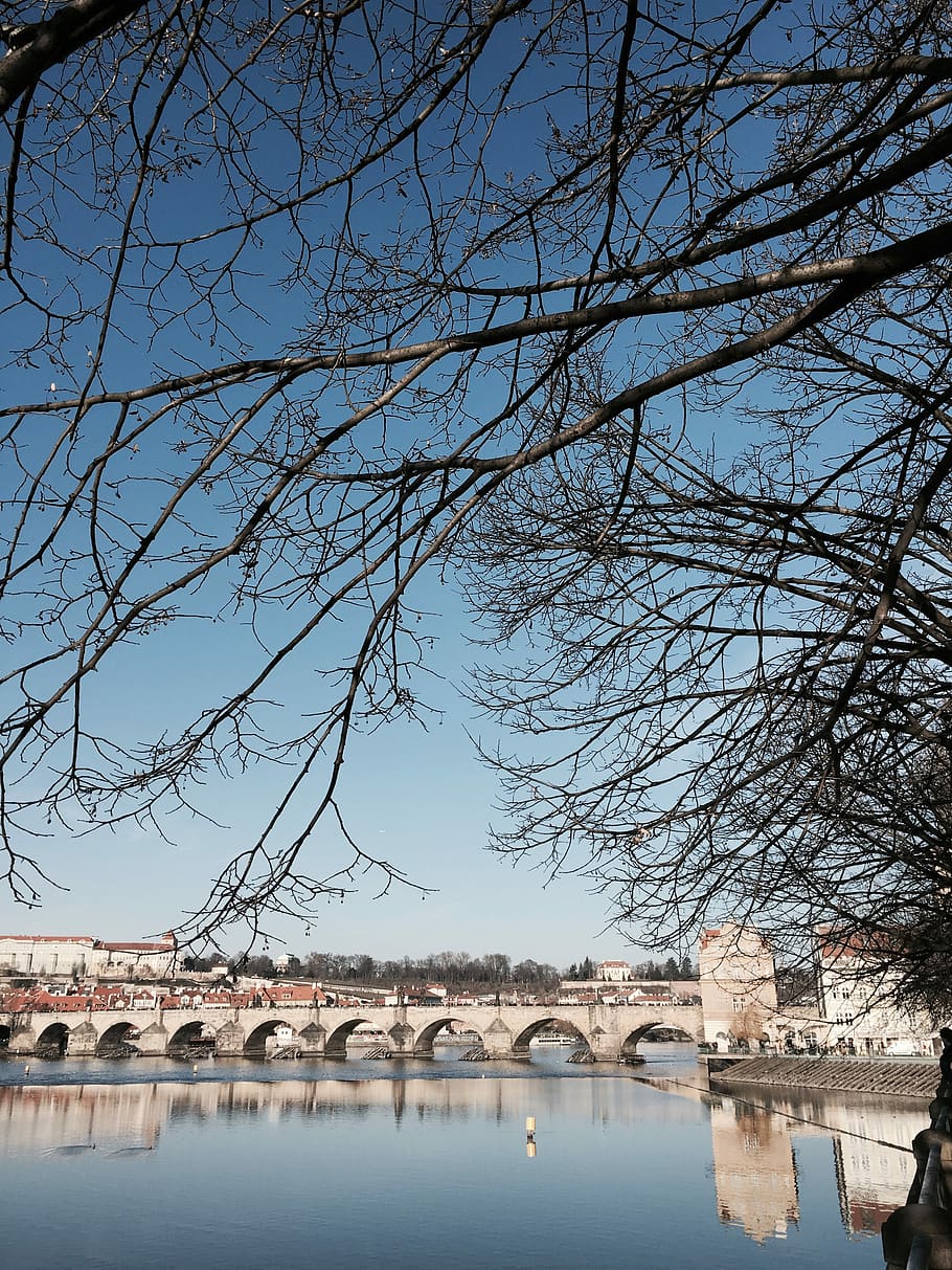 Praga, cielo, puente, República Checa, puente de Carlos, nubes, ciudad, iglesia, Moldavia, agua