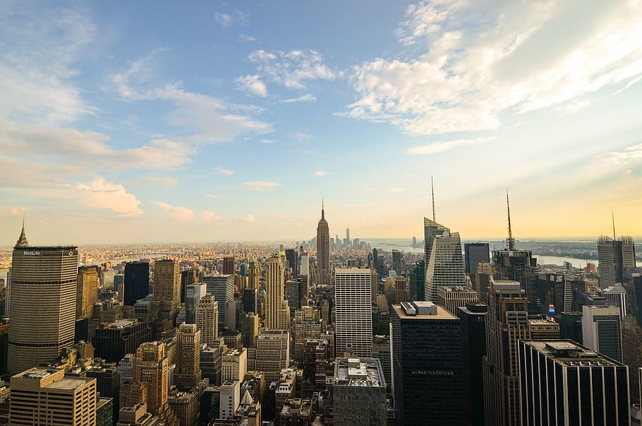 aéreo, foto, Empire State, nuevo, York, Nueva York, Estados Unidos, Manhattan, horizonte, rascacielos