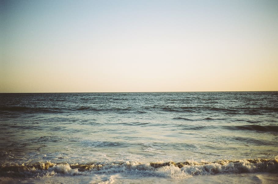 beira mar, limpar, céu, corpo, agua, pôr do sol, praia, ondas, costa, oceano