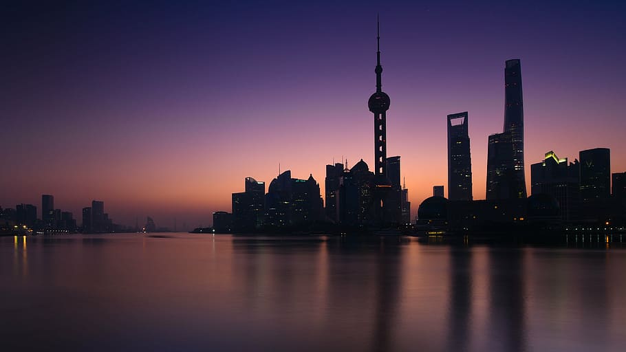 fotografia de paisagem urbana, shanghai, nascer do sol, urbano Horizonte, paisagem urbana, arranha-céu, arquitetura, cena urbana, torre, distrito do centro da cidade