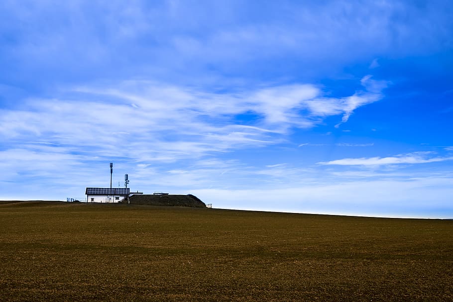 Radio Mast, Hill, Sky, Landscape, sky, landscape, green, meadow, clouds, blue, field