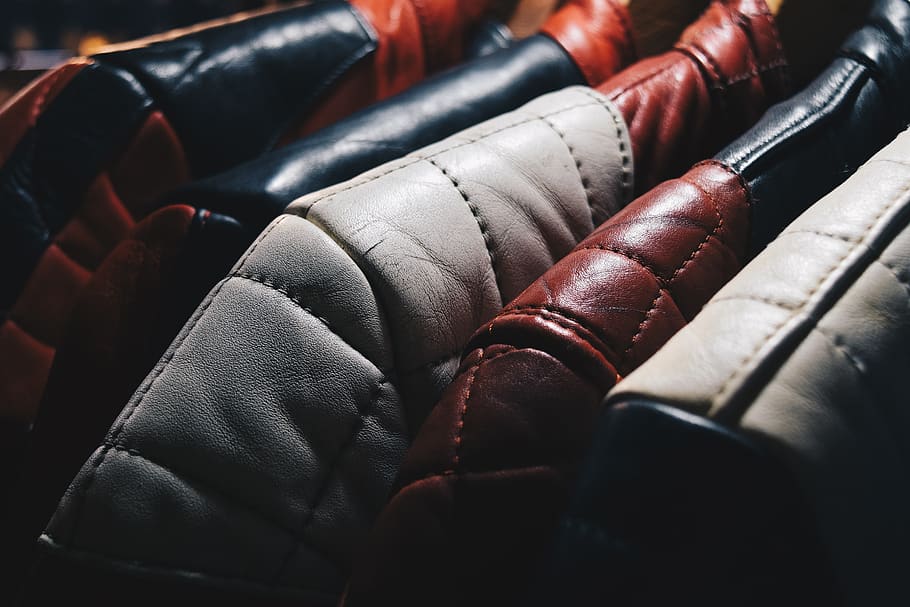 leather, jacket, hang, stitch, bokeh, thing, clothes, still life, indoors, clothing