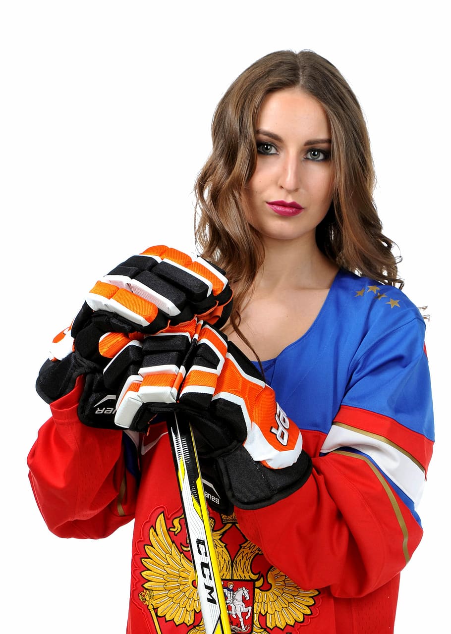 woman, young, lovely, girl, grown up, portrait, background, sports, hockey, photoshoot
