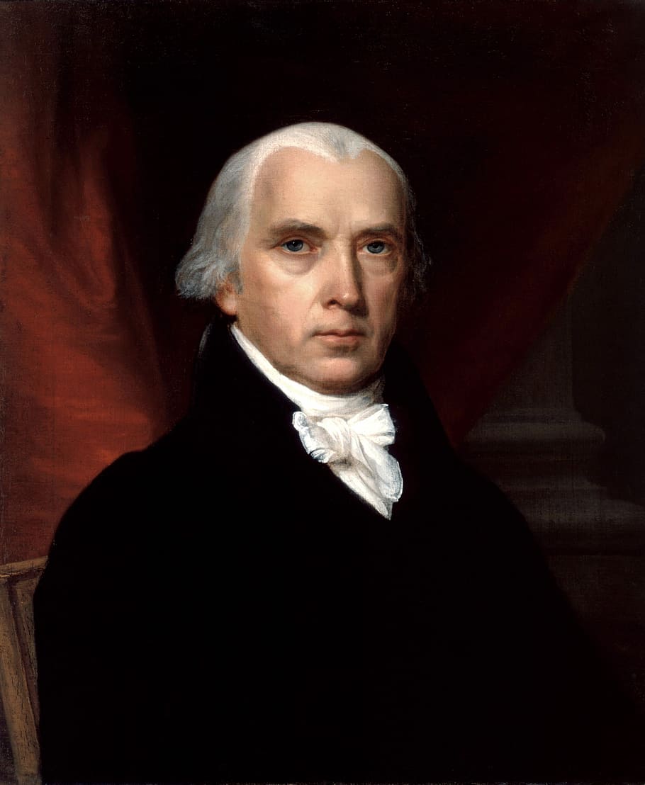 james madison potret, James Madison, Potret, surat-surat federal, bapak pendiri, presiden, domain publik, negarawan, orang, laki-laki