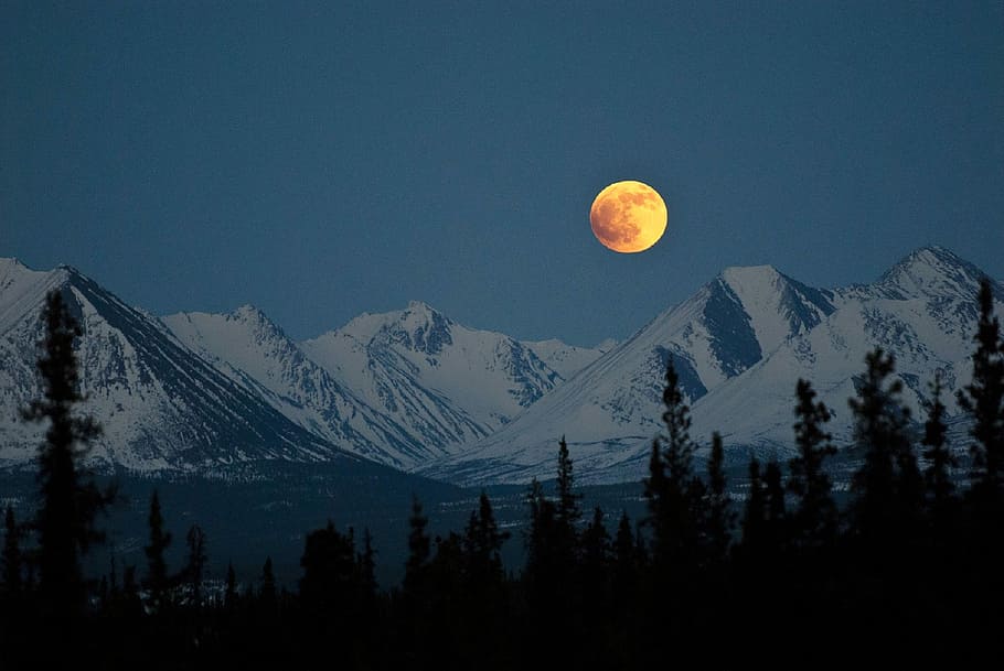 denali, national, park, Moon, Mountains, Denali National Park, Alaska, alaskan range, landscape, mountain