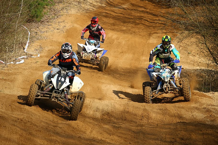 three, man, racing, hill, motocross, cross, quad, atv, race, all-terrain vehicle