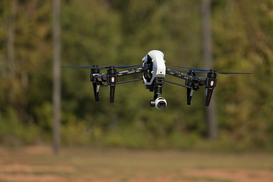 selectivo, foto de enfoque, blanco, negro, drone quadcopter, Drone, Cámara, Volar, Control remoto, tecnología