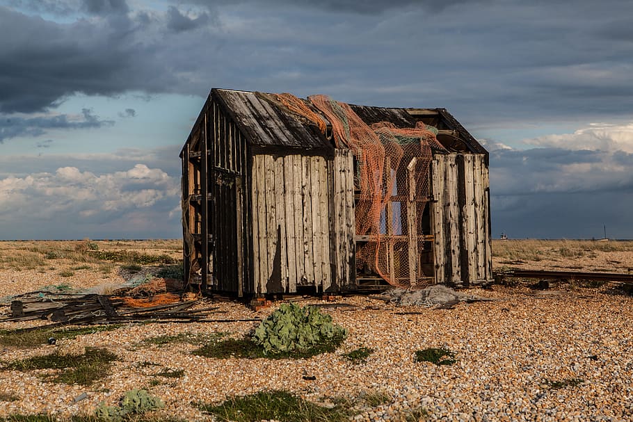 abandoned, old, shack, sits, coast, Dungeness, Kent, England, various, rural Scene