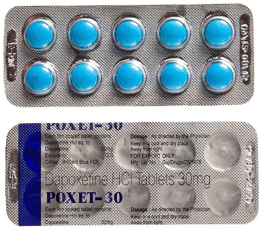tabletas, poxet, 30 mg, dapoxetina, píldoras, tratamiento, medicina, cuidado de la salud y medicina, píldora, dosis