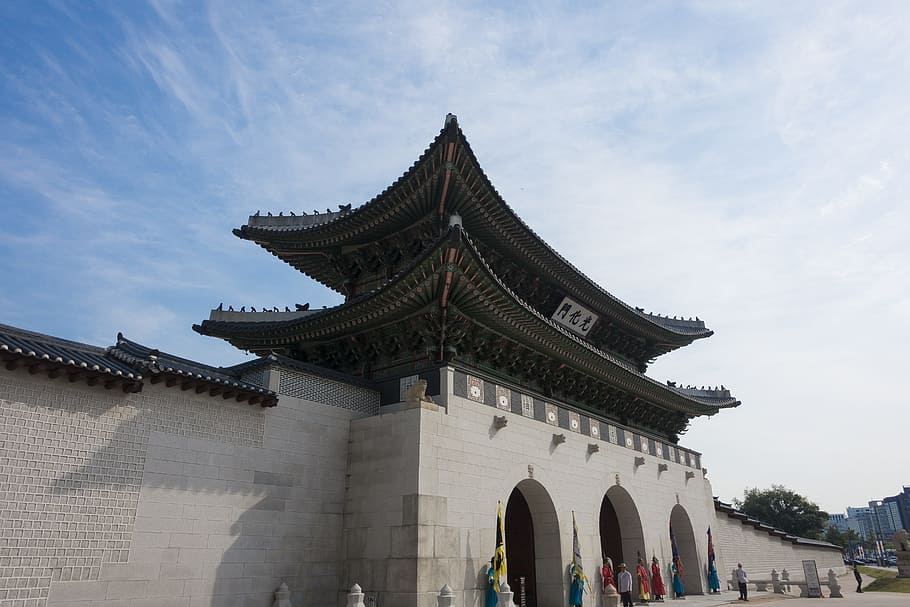 ancient history, big gate, building, chinese architecture, gate, historic site, korea, landmark, monastery, palace