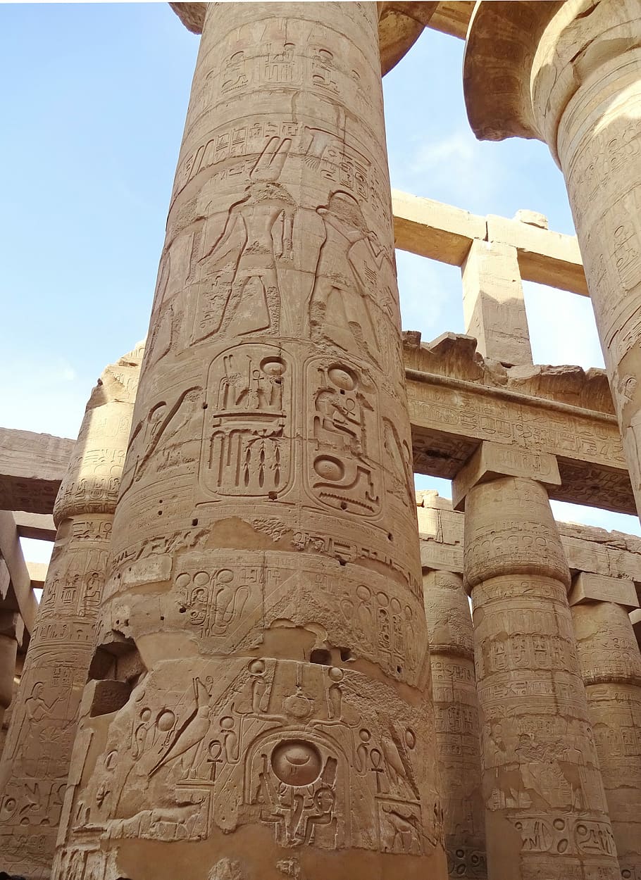egypt, karnak, columns, temple, hieroglyphs, archaeology, antique, pharaoh, architecture, religious monument