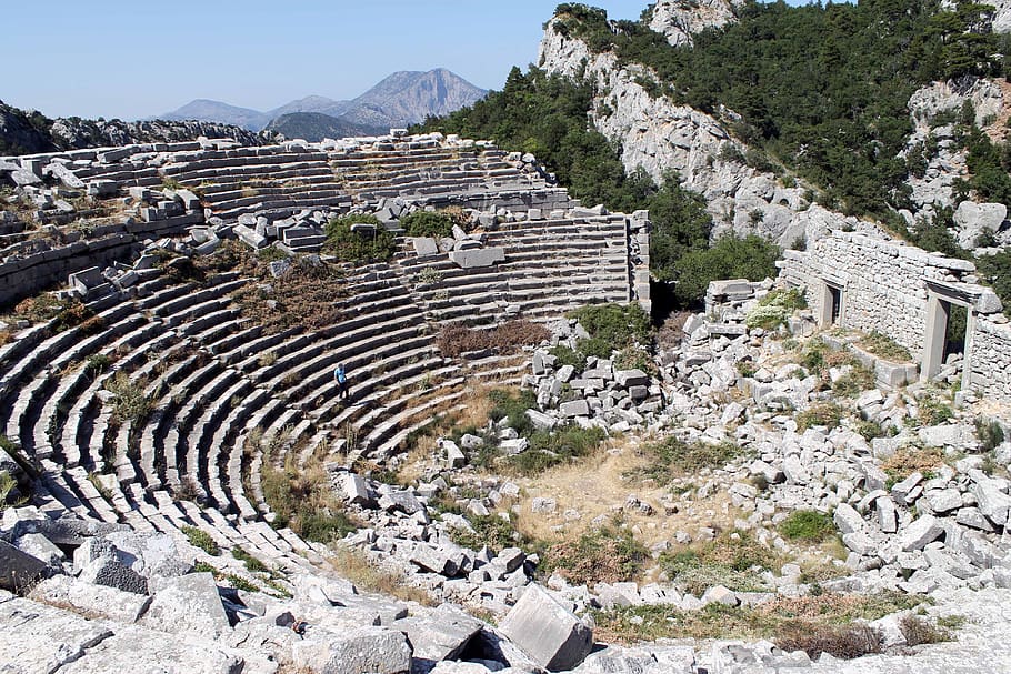 ruins, amphitheater, termessos, ancient, history, ancient civilization, the past, old ruin, architecture, archaeology