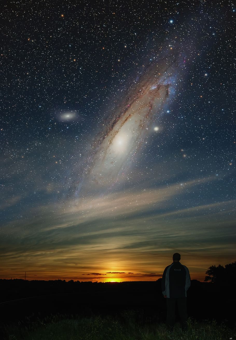 cosmos, galaxy, sky, star - space, beauty in nature, scenics - nature, space, real people, men, astronomy
