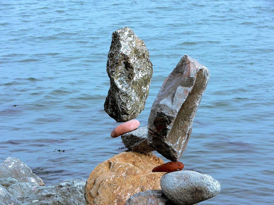 Rocks, Balance, Balanced, Precarious, stones, pile, magic, levitate, water, animal wildlife