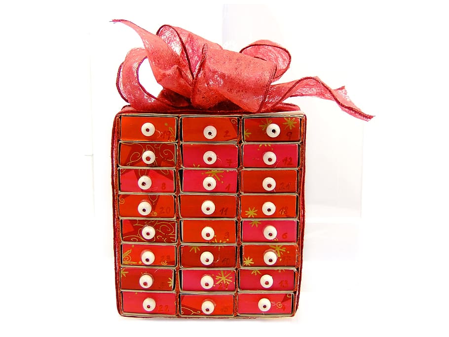 vermelho, marrom, caixa, fita, O presente, Presentes, Natal, o presente de, presente, calendário do advento