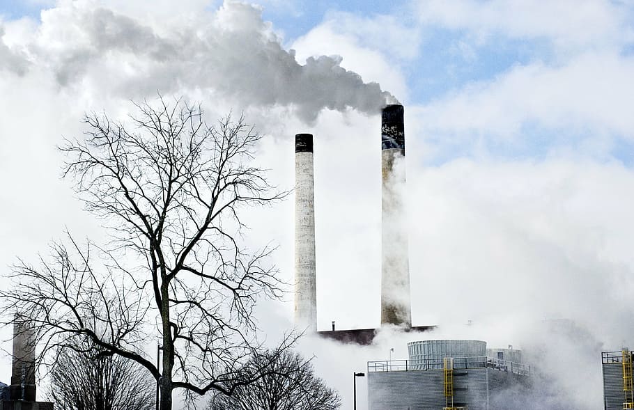 fotografia em lapso de tempo, usina, nuvens nimbus, chaminés, poder, fumaça, poluição, indústria, energia, fábrica