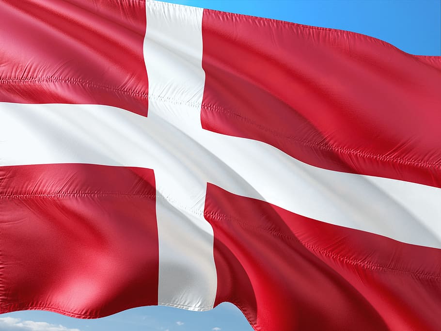 rojo, blanco, cruz, bandera, internacional, Dinamarca, textil, color blanco, fotograma completo, sin gente