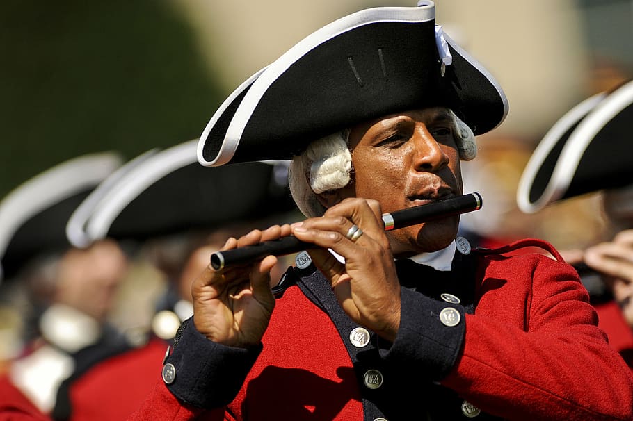 man, playing, flute inline, military fifer, musician, ceremonial, guard, old, usa, fife