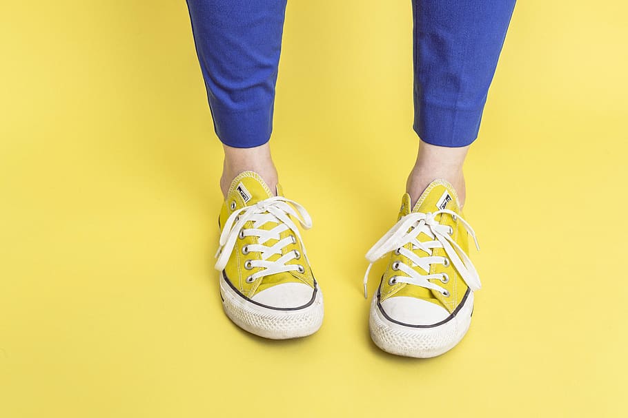 person, wearing, yellow, converse, star low-top sneakers, Converse All Star, low, top, sneakers, people