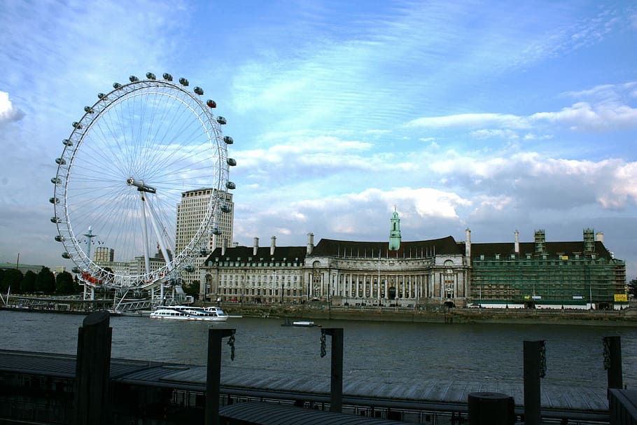 London Eye, England, Thames, london, ferris wheel, sky, water, river, waterfront, travel destinations