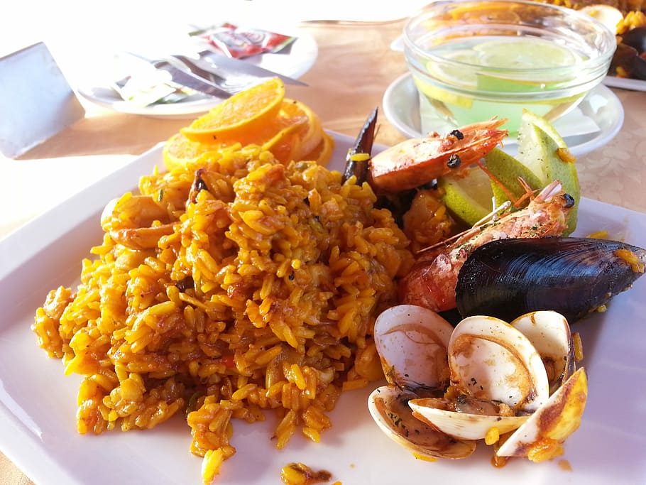fried, rice, cooked, conch shells, Paella, Fish, Seafood, Spanish, Spain, canary islands