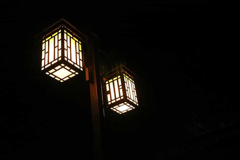 close-up photography, lamp, night, street lamp, china, classical, dark, bright, window, architecture