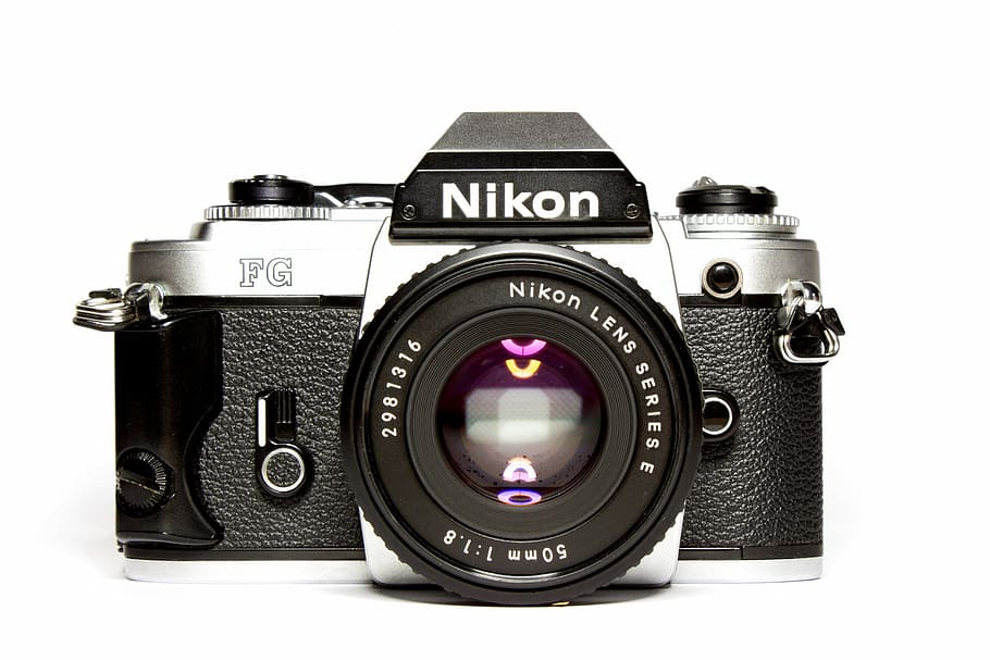 black nikon camera, camera, nikon, analog, lens, photograph, retro, photography, film, vintage