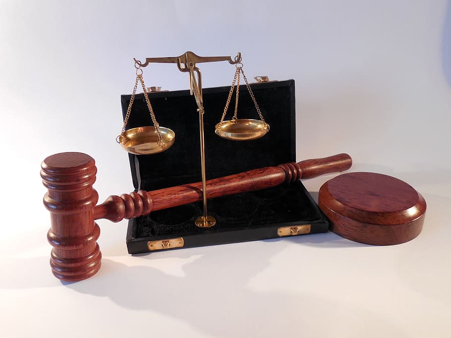 brown balance scale, hammer, horizontal, court, justice, right, law, case law, clause, jura