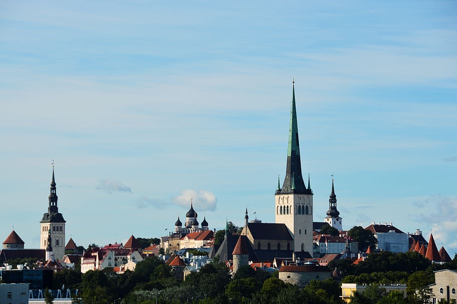 Tallinn, Estônia, Arquitetura, Construção, Báltico, velho, paisagem urbana, torre, igreja, marco