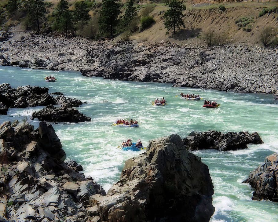 Fraser River, British Columbia, Canada, river rafting, sport, outdoor activity, rubber boats, fun, rocks, landscape