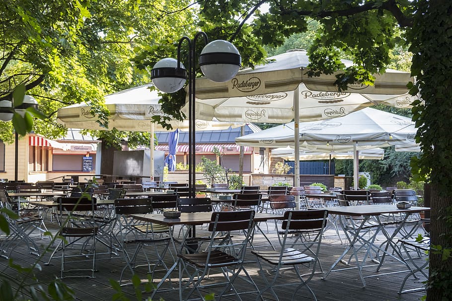 beer garden, radeberger, dining tables, chairs, furniture, gastronomy, restaurant, seat, chair, table