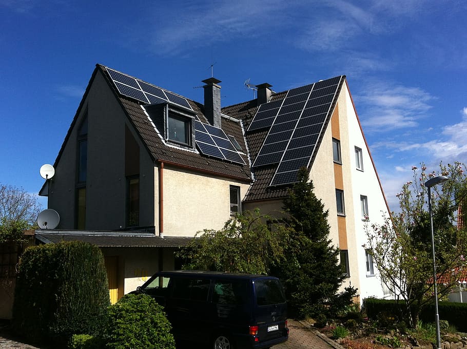 white, black, house, daytime, photovoltaic, renewable energy, solar energy, alternative energy, energy, current