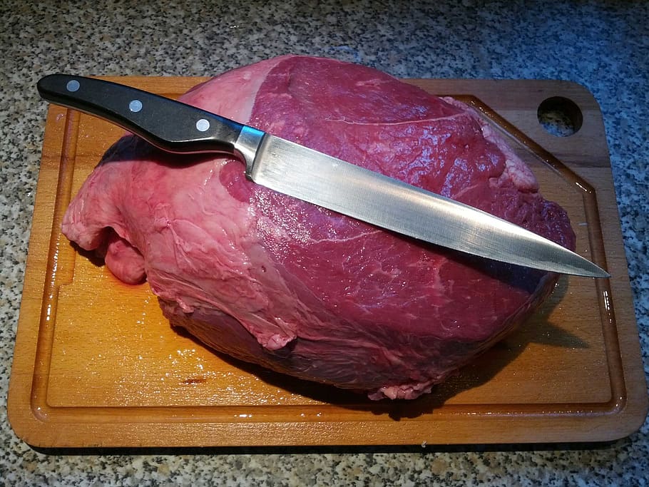 beef, kitchen, steak, knife, fresh, butcher, meat, food, food and drink, kitchen knife