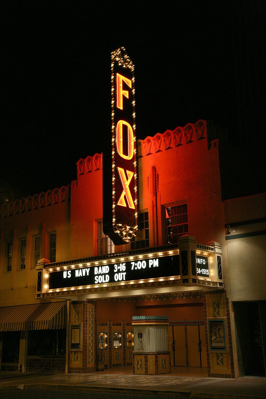fox navy band, sold, building, tucson, arizona, fox theatre, movies, films, night, evening
