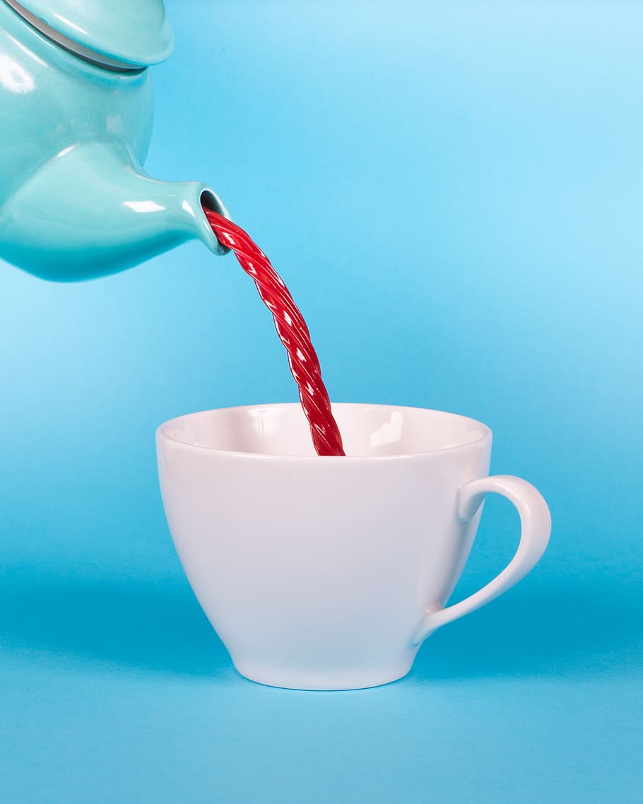 juice, drinks, beverage, cup, teacup, blue, background, white, red, tea