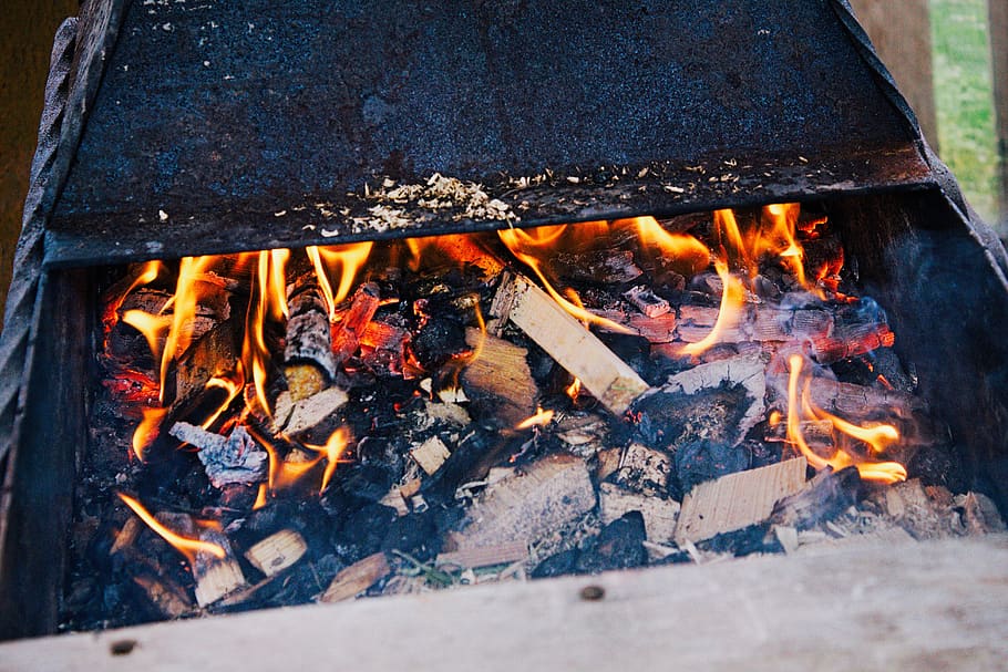 shish kebab, mangal, summer, vacation, bbq, coal, flame, burns, firewood, fever