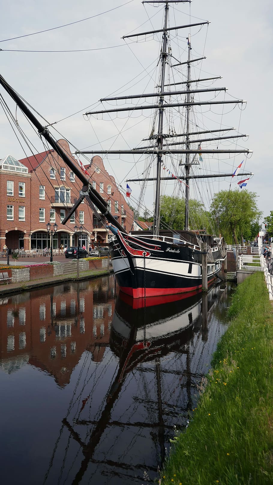 Sailing Vessel, Papenburg, Germany, saver, papenburg germany, shipbuilding, canal, visit, idyllic, reflection