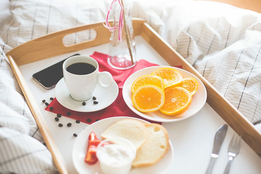 ＆, 朝の朝食, ベッド, フレッシュ, アンプ, ロマンチック, 朝, ベッドでの朝食, 朝食, コーヒー