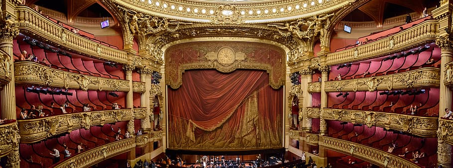 maroon, brown, indoor, building illustration, stage, curtain, theatre, theater, opera, stage curtain