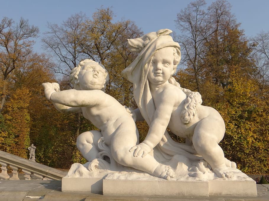 putto, 彫刻, コピー, レドラー, 記念碑, 庭園, 宮殿, 建築, 公園, 花
