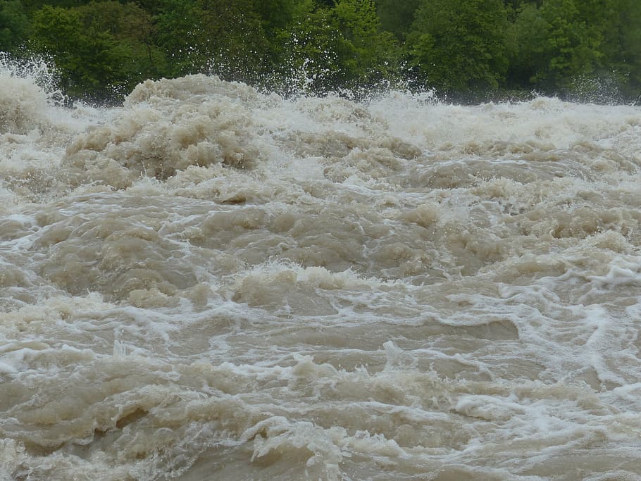 flood water, high water, wave, inject, strudel, dangerous, eddy, spray, danube, rainy weather