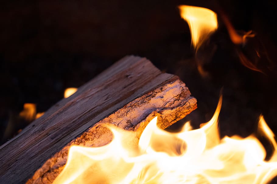 fogueira, madeira, closeup, chama, fogo, acampamento, calor, queimar, lareira, carvão
